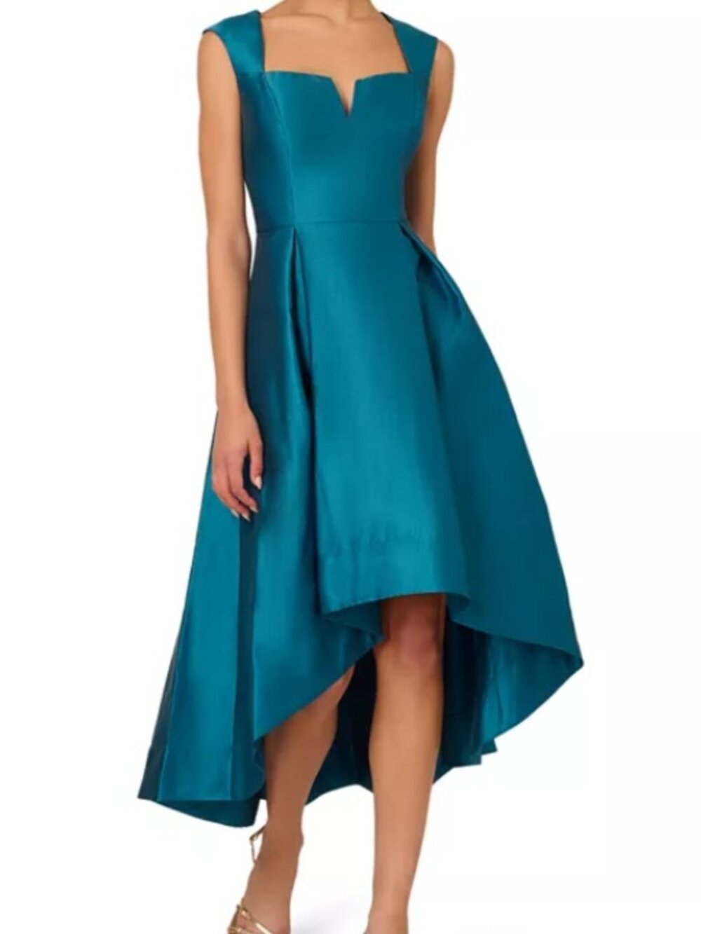 Adrianna Papell Teal Solid Mikado High Low Special Occasion Dress Size 4
